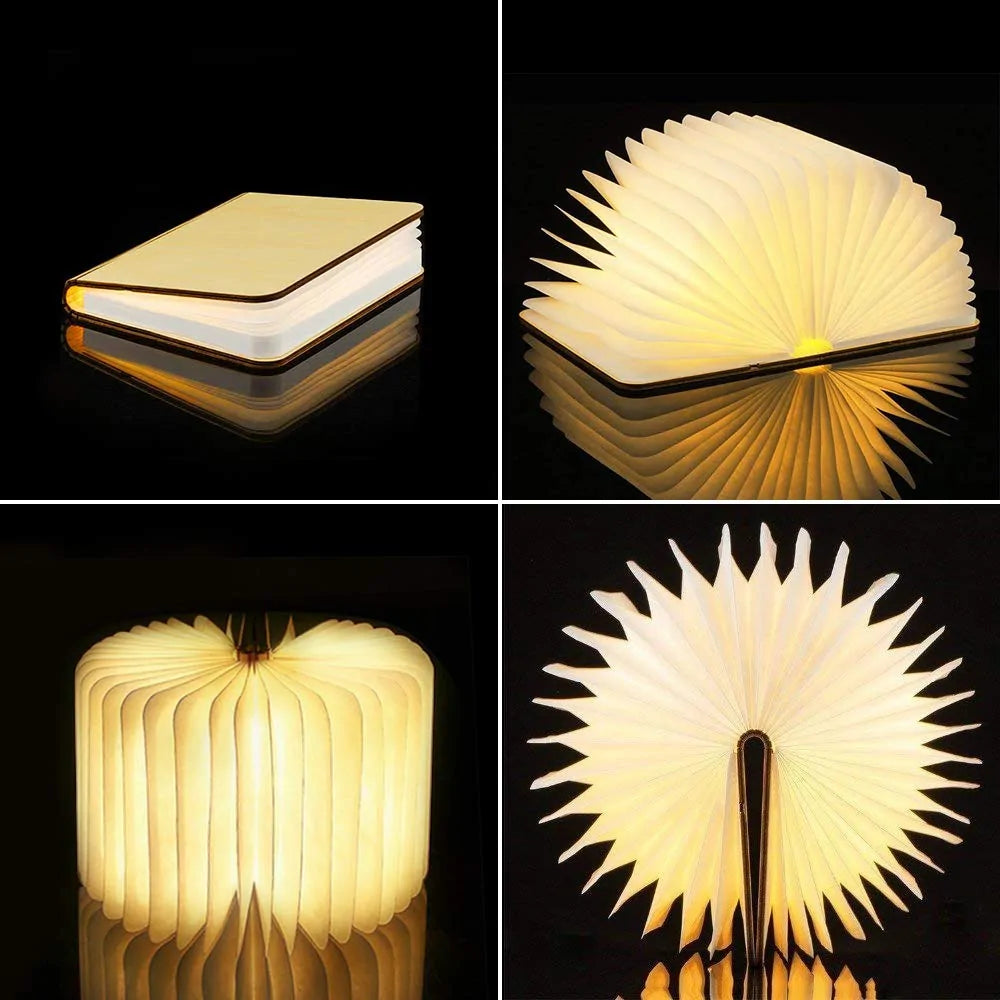 Portable 3D LED Book Night Light: Wooden, USB Rechargeable, Foldable