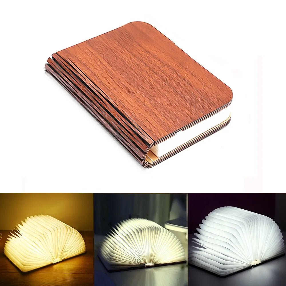 Portable 3D LED Book Night Light: Wooden, USB Rechargeable, Foldable